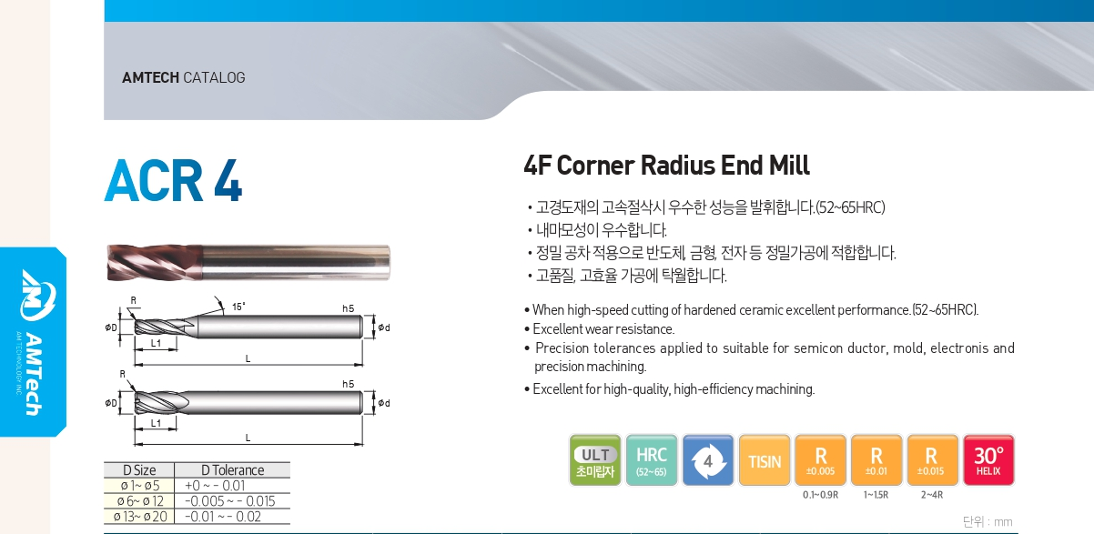 4 flutes rib corner radius endmill