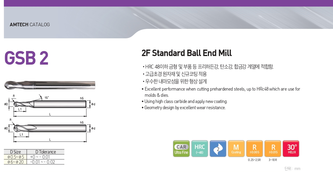 2 flutes ball endmill 