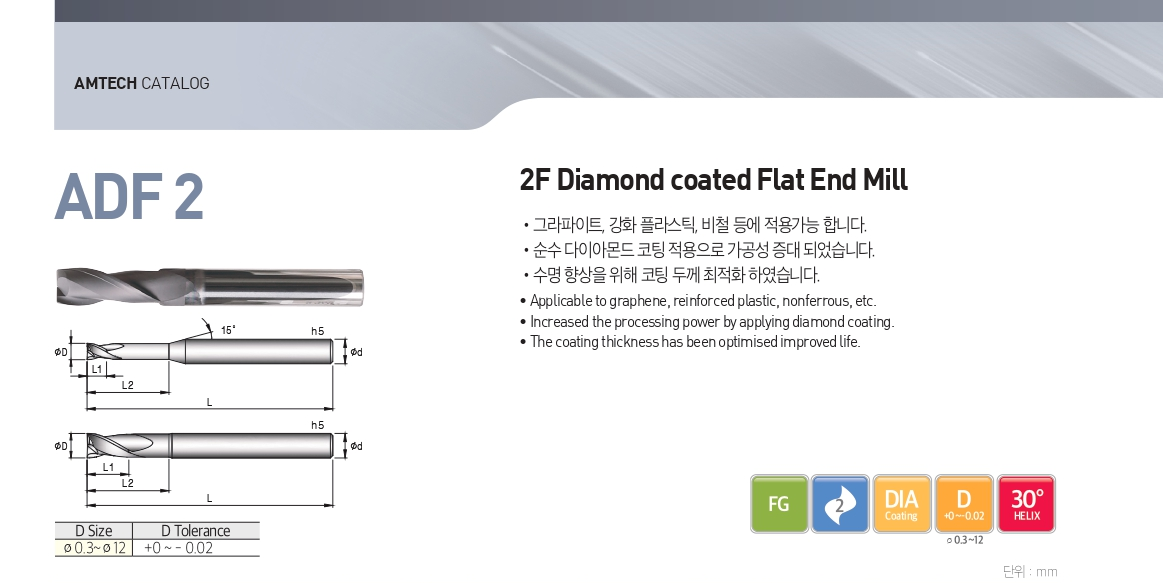 2 flutes Diamond coated flat endmill