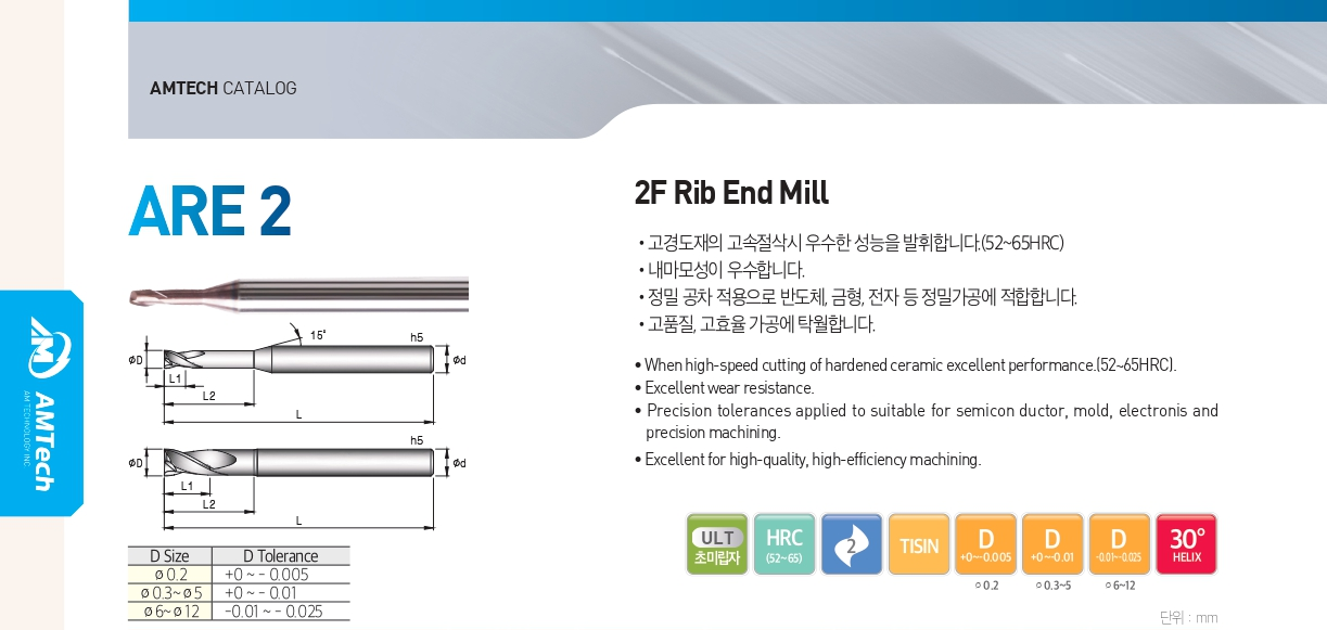 2 flutes rib flat endmill