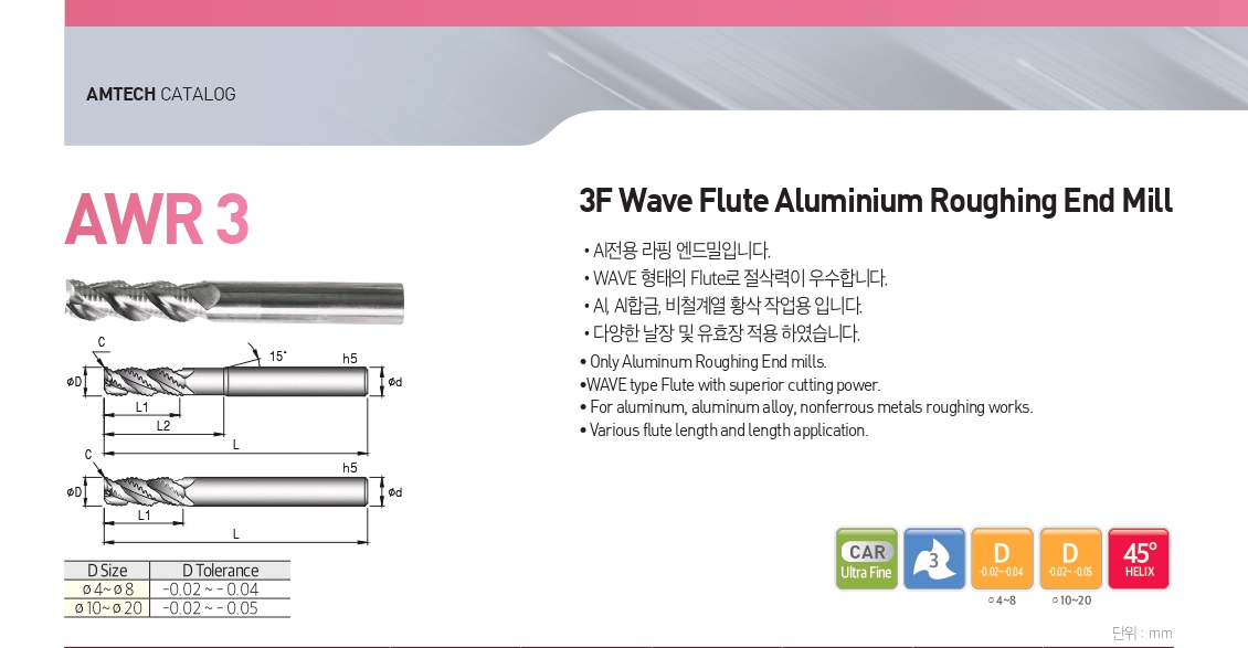 3 flutes aluminum wave flute roughing endmill